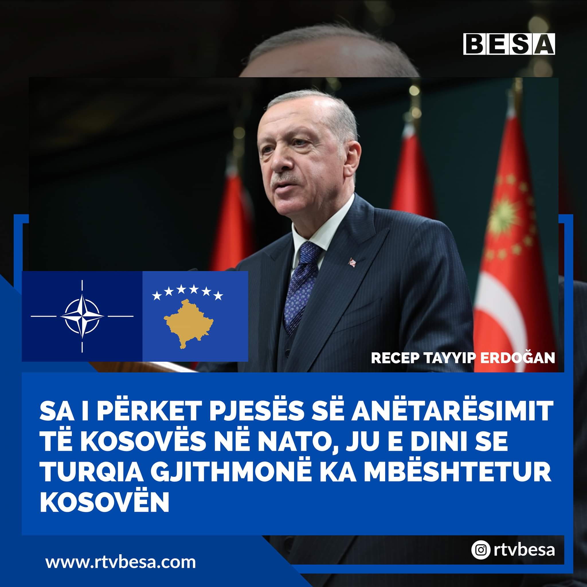 R.T Erdoğan “S’kemi nevojë të marrim leje nga askush” Turqia 🇹🇷 mbështet anëtarësimin e Kosovës në NATO