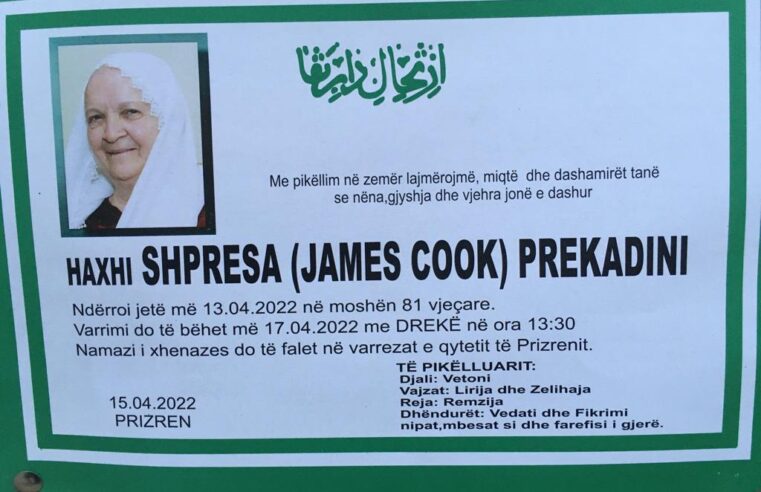 Ndërron jetë dr Prof Haxhi Shpresa (James Cook) Prekadini