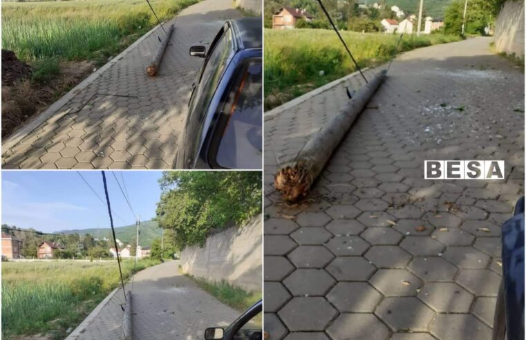 Rrëzohet shtylla në fshatin Hoqë e Qytetit, ne rrugë afër shtylles shihen edhe xhama të thyera, raportojnë banorët nga atje