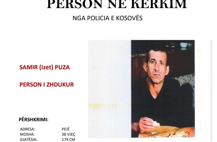 Zhduket një 38-vjeçar në Pejë, Policia kërkon ndihmën e qytetarëve për ta gjetur
