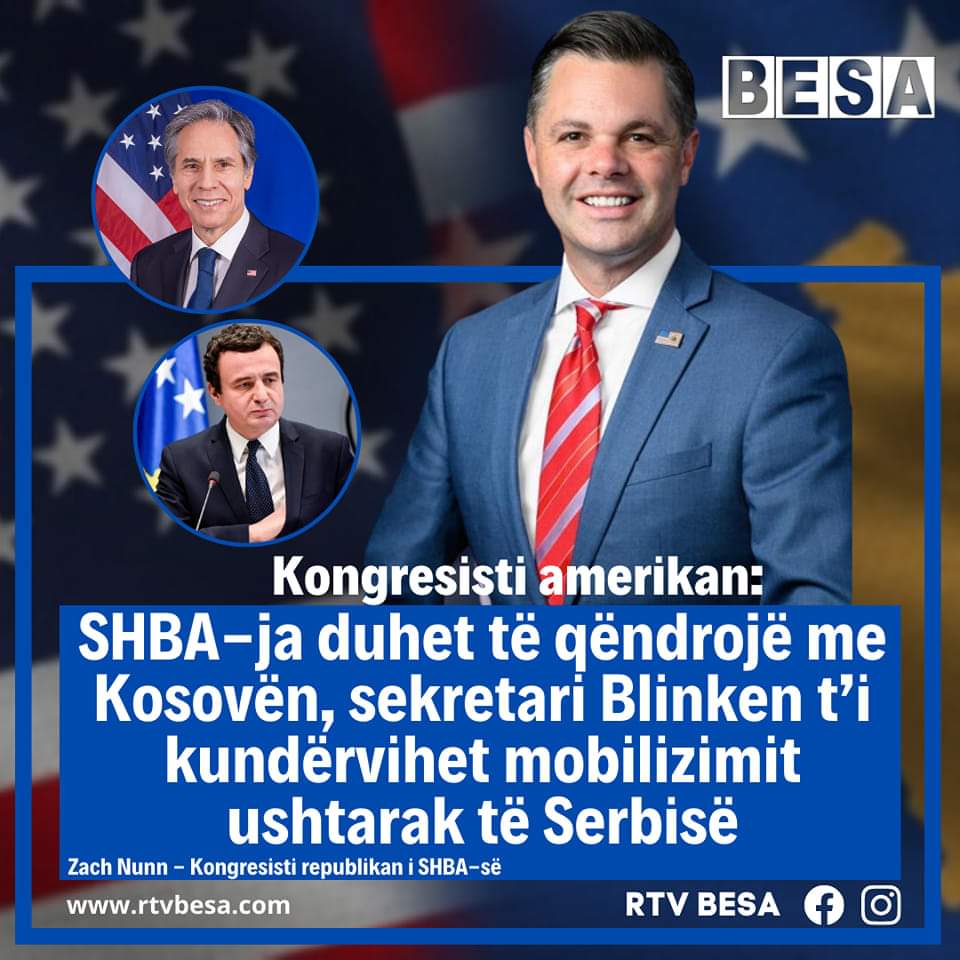 Kongresisti amerikan: SHBA-ja duhet të qëndrojë me Kosovën, sekretari Blinken t’i kundërvihet mobilizimit ushtarak të Serbisë