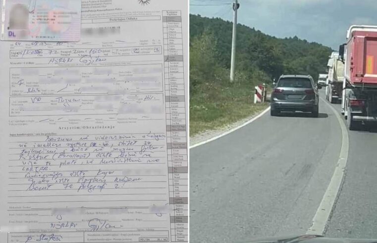 Gjobë e ndalim të vozitjes për shoferin që tejkaloi në vijë të plotë