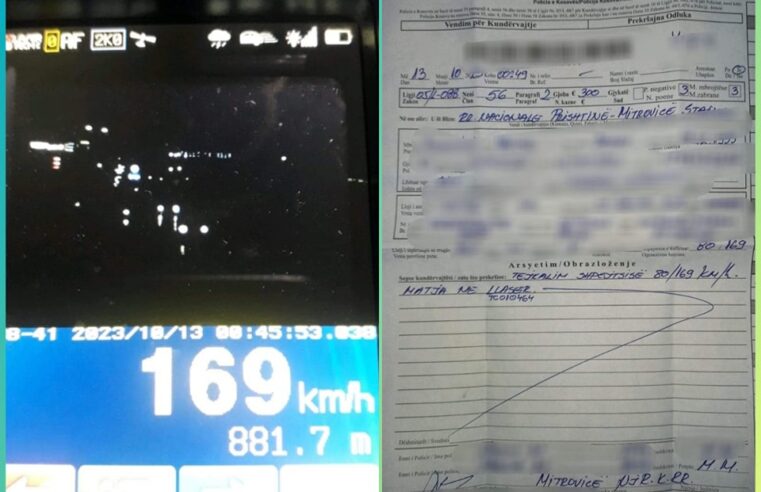 Voziti 169km/h në zonën 80km/h, shoferi dënohet me 300 euro dhe tre muaj ndalim vozitje