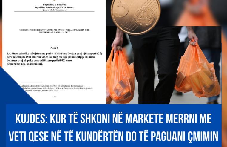 Kujdes: Kur të shkoni në Markete merrni me veti qese në të kundërtën do të paguani çmimin 0.05€ për 1 qese plastikës