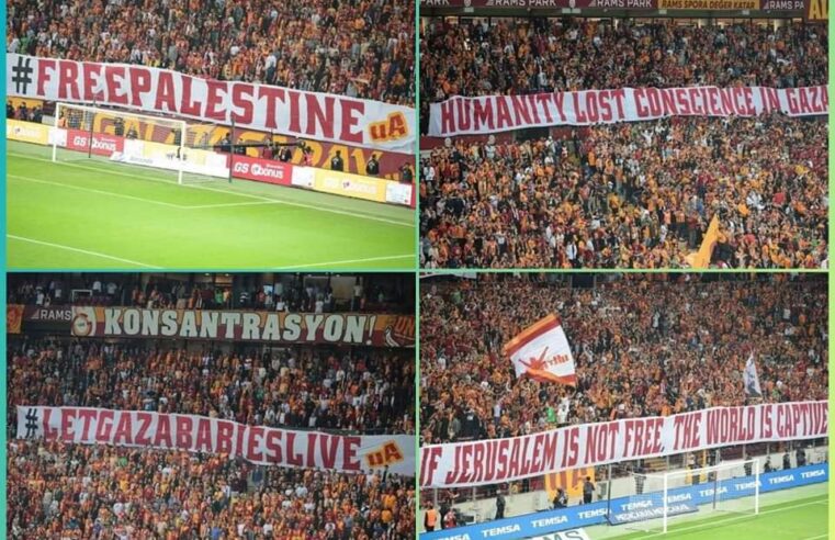 “Nëse Kudsi nuk është i lirë, e gjithë bota është e robëruar”, grupi i tifozëve të Galatasaray, UltrAslan, hapi pankarta në mbështetje të Palestinës dhe Gazës!