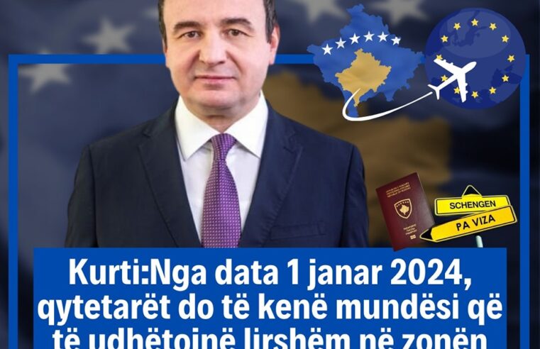 Kurti: Nga data 1 janar 2024, qytetarët do të kenë mundësi që të udhëtojnë lirshëm në zonën Shengen