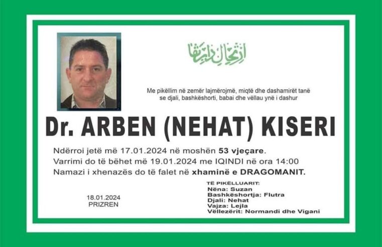 Sot i jepet lamtumira e fundit stomatologut nga Prizreni që vdiq tragjikisht